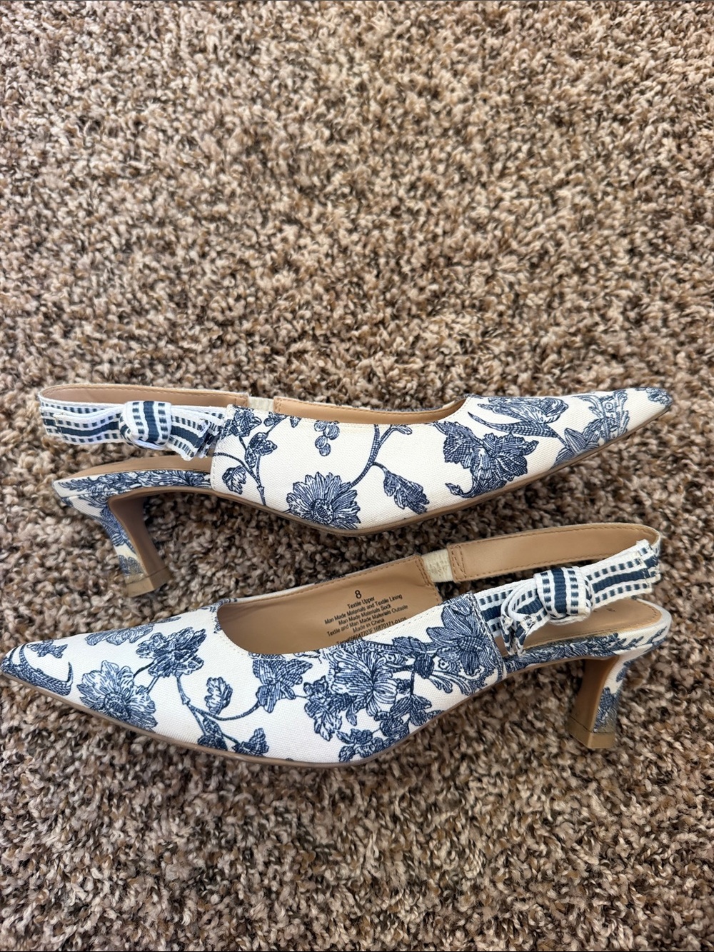 a new day White and Blue Floral Slingback Heels with Bow